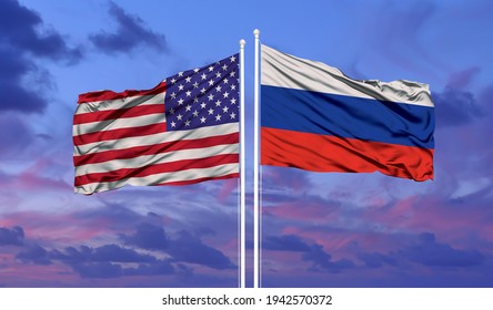 The Flags Of The United States And Of Russia .3D Rendering