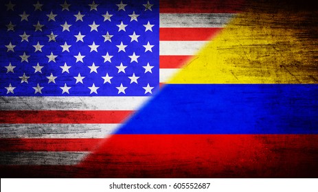 Flags of USA and Columbia divided diagonally - Shutterstock ID 605552687