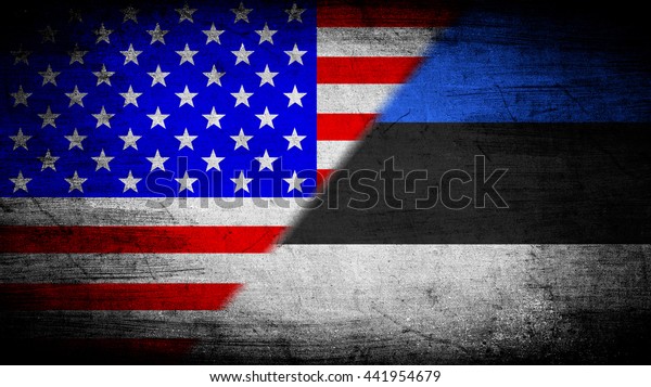 Flags of USA and\
Estonia divided\
diagonally