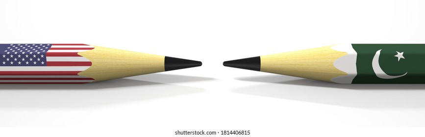 Flags of the usa and pakistan on the pencils,  3D rendering
