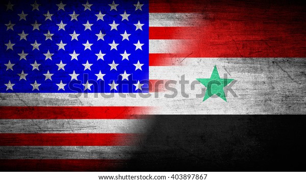 Flags of USA and\
Syria divided\
diagonally