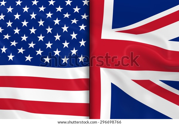 Flags\
of the USA and the UK Split Down the Middle - 3D Render of the\
American Flag and British Flag with Silky\
Texture