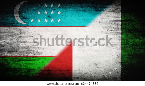Flags of\
Uzbekistan and Ivory Coast divided\
diagonally