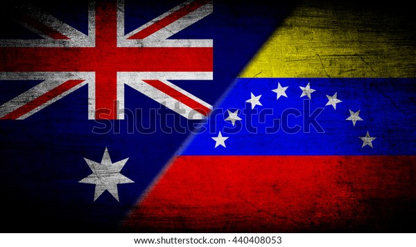 Flags of\
Venezuela and Australia divided\
diagonally