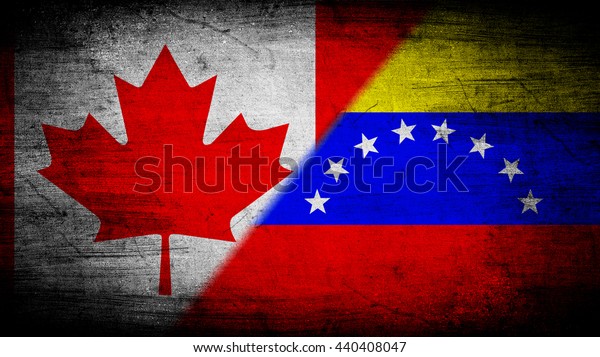 Flags of\
Venezuela and Canada divided\
diagonally