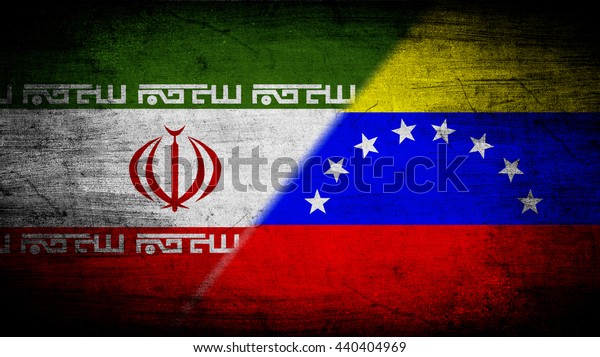 Flags of\
Venezuela and Iran divided\
diagonally