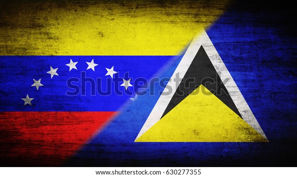 Flags of\
Venezuela and Saint Lucia divided\
diagonally