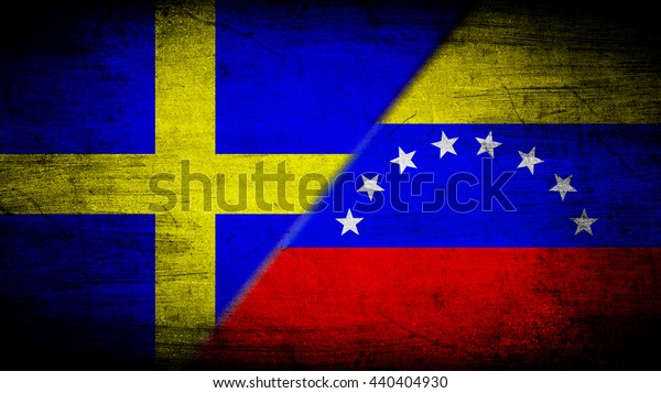 Flags of\
Venezuela and Sweden divided\
diagonally
