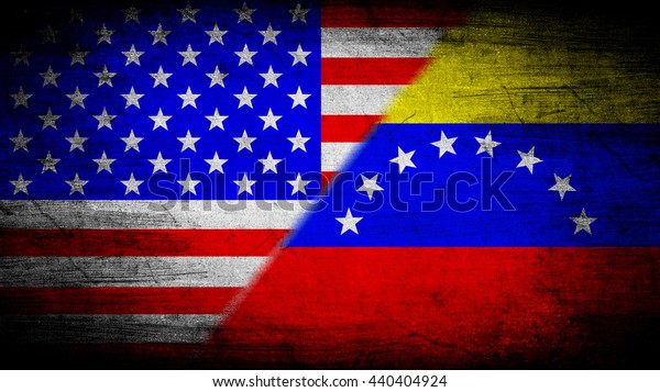 Flags of\
Venezuela and USA divided\
diagonally