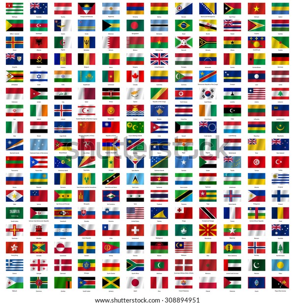 Flags World Map On White Background Stock Illustration 308894951