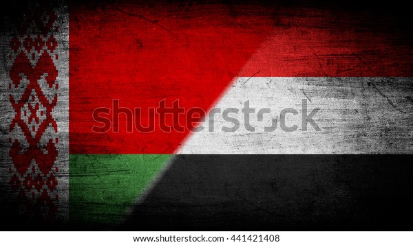 Flags of Yemen\
and Belarus divided\
diagonally