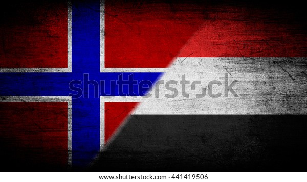 Flags of Yemen and\
Norway divided\
diagonally