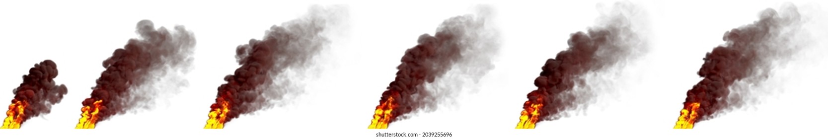 flames, column of pollution on white isolated. cg industrial 3D illustration
