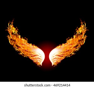Flames wings on a black background .