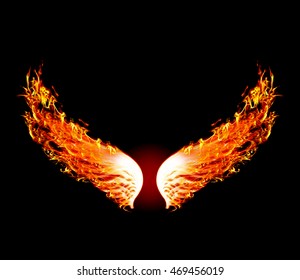 Flames wings on a black background .
