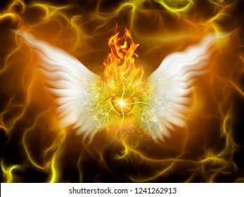 Flaming God. Winged eye in fire. 3D rendering