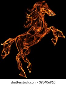 Flaming Horse. Fire Texture Illustration. Dream Style