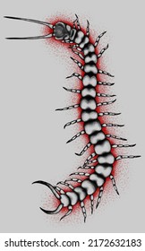 Flaming Red Centipede Sketch Design.