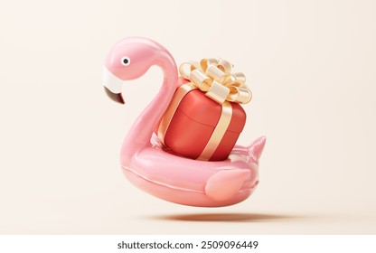 Flamingo balloon swim ring with cartoon style, 3d rendering. 3D illustration. - Powered by Shutterstock