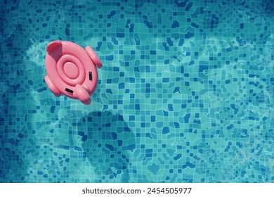 Flamingo floats in swimming pool. Summer swimming pool party. 3d render. Top view - Powered by Shutterstock