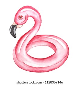 Flamingo Inflatable Pool Float. Watercolor Illustration On White Background.