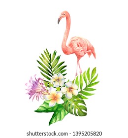 Tropical Watercolor Flowers Card Floral Illustration Stock Illustration ...