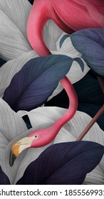 Flamingo On A Leafy Background