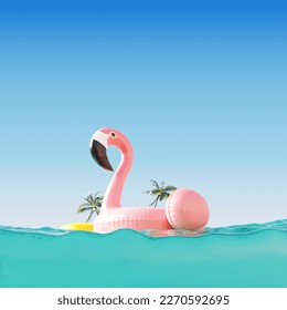 Flamingo pool float in summer times. 3d rendering