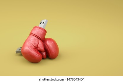 Flash drive data safety concept on yellow background. Data secure storage minimal idea. Usb pen drive isolated symbol for data protection icon. Copy space 3D illustration.