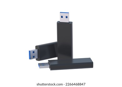 Flash drive, usb memory stick isolated on white background. 3d render