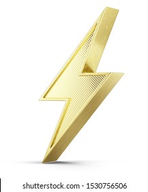 Flash of lightning 3d icon on white background - 3d illustration of golden 3d bolt lightning