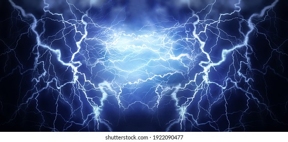 Flash of lightning on dark background, banner design. Thunderstorm