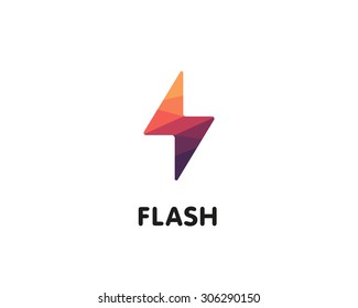 Flash Logo design illustration. Fast quick polygon symbol. Rapid thunderbolt  colorful icon, t shirt print graphics, apparel fashion tee design. 