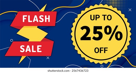 Flash Sale 25% off banner background with flash icon and round discount Logo illustration design.