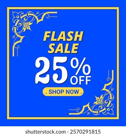 Flash Sale Banner, Flash Sale 25% off shop now banner background illustration design.