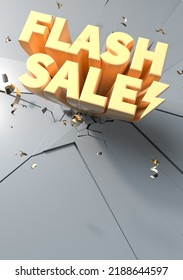 A Flash Sale Character That Cuts Through The Wall Design For Vertical Banner Design. 3d Rendering