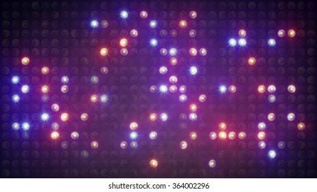 Flashing Lightbulbs On Disco Wall. Computer Generated Abstract Background
