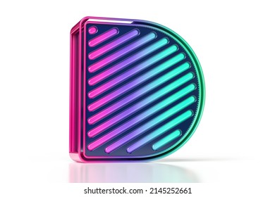 Flashy letter D in gradient pink to bluish green  Colorful neon 3D typeface  High quality 3D rendering 