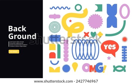 Flat abstract retro shapes background with geometric colorful fi