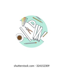 Flat architecture and design background. Web design and painting. Project planning.