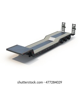 Flat Bed Semi Trailer on white 3D Illustration