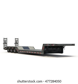 Flat Bed Semi Trailer On White 3D Illustration