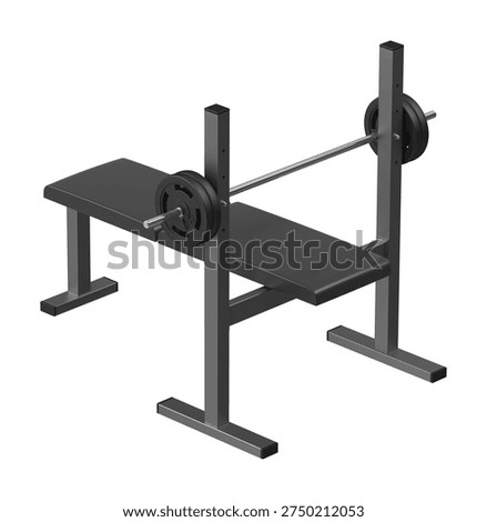Flat Bench Press with Barbell Back Isometric View, Black Frame 3D Render Isolated