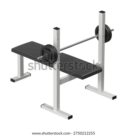 Flat Bench Press with Barbell Back Isometric View, White Frame 3D Render Isolated