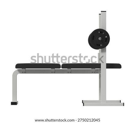 Flat Bench Press with Barbell Side View, White Frame 3D Render Isolated