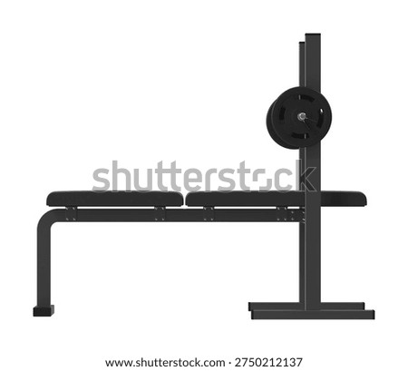 Flat Bench Press with Barbell Side View, Black Frame 3D Render Isolated