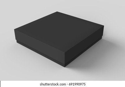 Flat Black Box Mockup, Blank Box Template Isolated On Grey In 3d Rendering