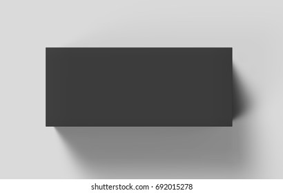 Flat black box mockup, blank box template isolated on grey in 3d rendering, top view