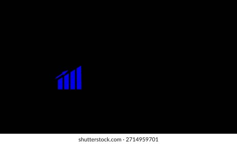 Flat blue bar graph with three ascending bars and a diagonal line on a transparent background illustrating growth