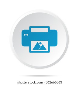 Flat Blue Photo Printing Icon On Circle Web Button On White